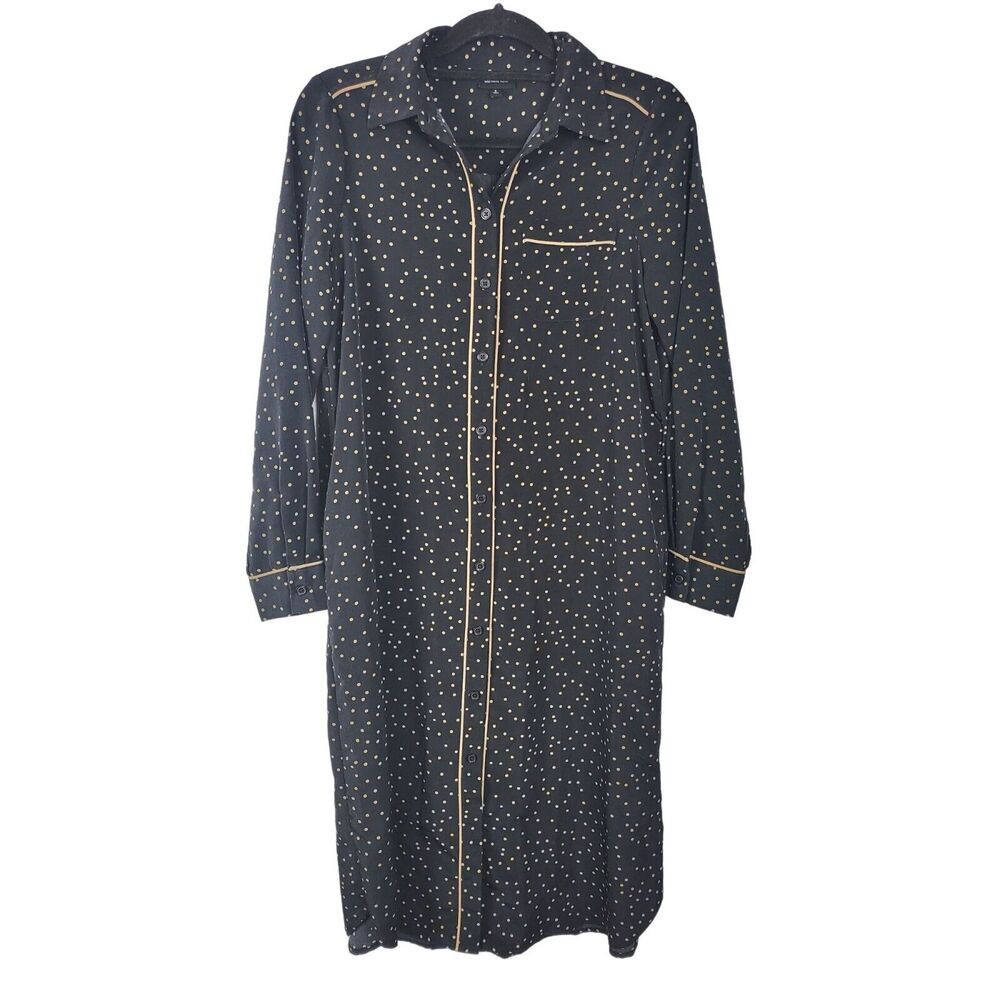 Who‎ What Wear Robe Small Womens Black Brown Polka Dot Long Sleeve Button Front
